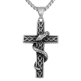 Hanessa Stainless Steel Men's Jewellery Necklace and Pendant Made of High-Quality 316L Steel Cross with Snake Gift for Men, Stainless Steel