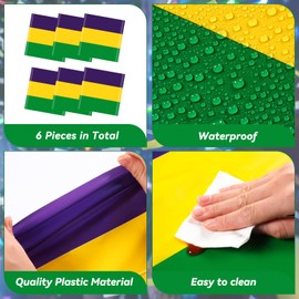 Hotop 6 Pcs Mardi Gras Table Runner Plastic Purple Yellow Green Table Runner 14 x 108 Inch Disposable Table Decorations for New Orleans Brazil Carnival Masquerade Mask Party Supplies