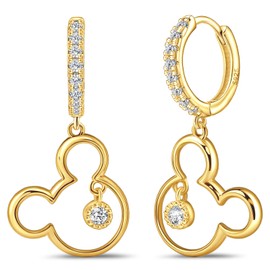 Mouse Earrings for Women Sterling Silver Plated Gold Mouse Dangle Hoop Earrings Sparkling CZ Lucky Cute Mini Earrings Animal Fashion Hypoallergenic Princess Jewelry Gifts for Daughter Birthday