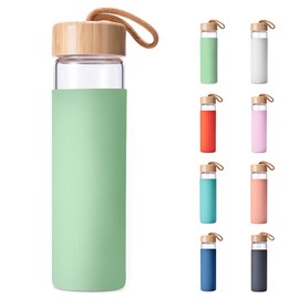 Yomious 20 Oz Borosilicate Glass Water Bottles with Silicone Sleeve BPA Free, Dishwasher Safe - Reusable Clear Glass Drinking with Leak Proof Bamboo Lid | Perfect Gym Water Bottles for Men & Women