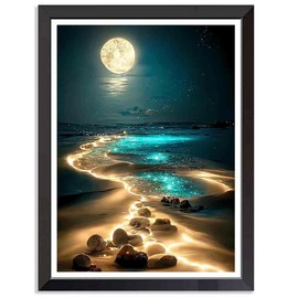 Stamped Cross Stitch Kits - Beach Moon Embroidery Kits for Beginners Adults,11 CT Patterns Dimensions Counted Cross Stitch Kits Arts Craft Kits Frameless12x16inch
