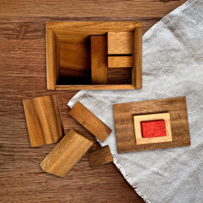 Difficult Puzzle for Adults - Hide The Red Stone Wood