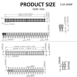 DIYhz Male and Female Pin Header (2pair) Gold Plated (ROHS) Double Row Round Pin 2X40P Straight Needle PCB Pin Header 2.54 mm Male Pin Header Connector Gold for Computer and breadboard