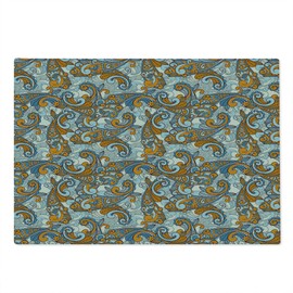 Ambesonne Vintage Cutting Board, Paisley Inspired Swirls Curls Floral Abstract Botanical Oriental, Decorative Tempered Glass Cutting and Serving Board, Large Size, Orange Pale Blue Cream