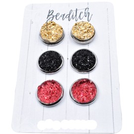 Red Gold and Black Druzy Stud Earring Set - Holiday Party Pack