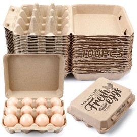 Zhanmai 100 Pack Egg Carton Bulk 12 Chicken Duck Egg Carton Vintage Printed Farm Fresh Crate with 3 x 4 Holds Recycled Paper Cardboard Sturdy Reusable Box Holder(Classic Style)