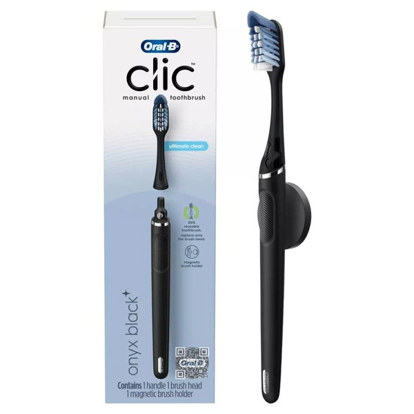 Oral-B Clic cepillo para polvo de dientes manual, negro nix, con soporte magn tico para cepillo para polvo de dientes, 1 unidad