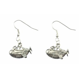 Miniblings U-boat earrings, diving boat, boat, ship, yellow submarine submarine, silver, handmade fashion jewellery, earrings silver-plated, Metal