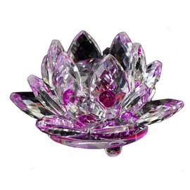 Feng Shui 80 mm Quartz Crystal Lotus Flower Crafts Glass Ornaments Figurines Home W3801 (Purple)