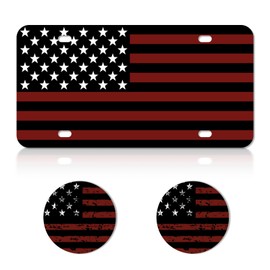 Front License Plate Premium Black Red American Flag License Plate Cover Compatible All Vehicle with 4 Holes,License Plate for Men Women 6 * 12 in(Red Black American Flag)