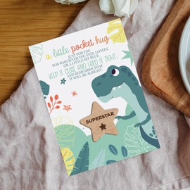 Back To School or Nursery Dinosaur Little Pocket Hug Token With Postcard for Superstar Girl/Boy