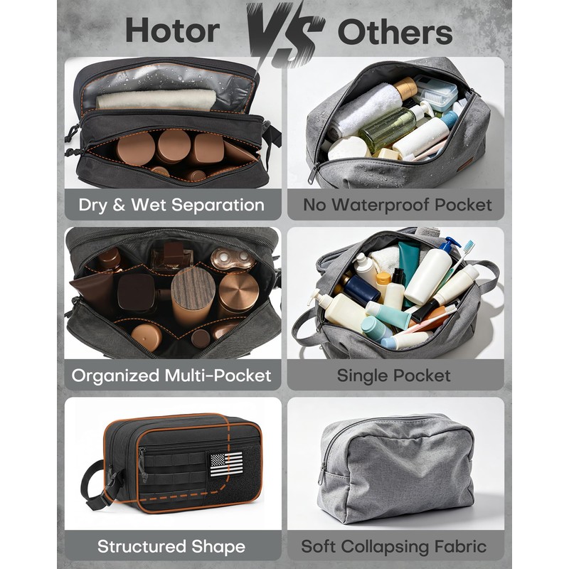 HOTOR Tactical Toiletry Bag Men, MOLLE Pouches, EDC Pouch, Black