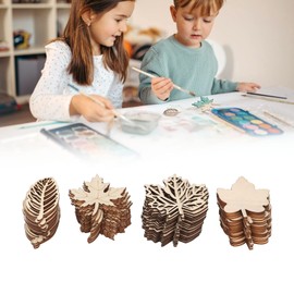 80PCS Wooden Maple Leaves Decorations for Home, Wood Leaf Unfinished Wooden Ornaments Wood Hollow Out Embellishment for Craft DIY Autumn Tree Fall Decor