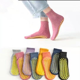 Children's Non-Slip Cotton Yoga & Trampoline Floor Socks with Rubber Grips (Parent-Child) Size/Red 20ea