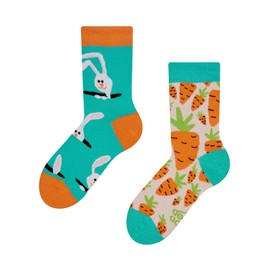 Dedoles Unisex Socks for Women, Men & Kids Cotton Funny Designs Football Bicycle Horses Plants Firefighter Gift Mismatched, Design: Carrot Rabbit, Colour: Multicolour, Size: 12K-2 UK
