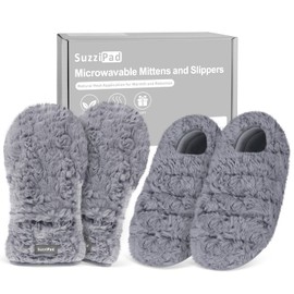 SuzziPad Microwave Heated Gloves and Microwavable Slippers for Discomfort Soothing, Foot Heating Pads for Cold Day, Heated Mittens for Fatigue Hands, Thoughtfully Warm Option for Elderly, L