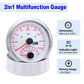 ARTILAURA GPS Speedometer 0-160MPH with Tachometer 8000 RPM Gauge 85mm 3-3/8" Boat GPS Speedometer Gauge with Antenna for Car Marine (White)