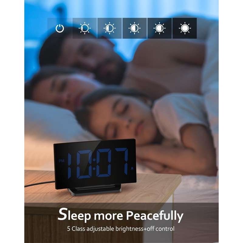 GOLOZA Digital Alarm Clock for Bedrooms, Modern Curved Design, Conspicuous