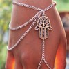 Sttiafay Finger Ring Braclet Silver Hamsa Charm Hand Bracelet Boho Hand Chain Slave Ring Bracelet Hand Jewelry for Women Girls