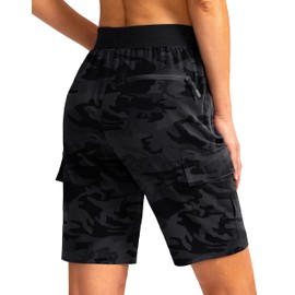 Soothfeel - Pantalones cortos tipo cargo para mujer, de 9 pulgadas, con 5 bolsillos, secado rápido, para verano, atletismo, golf, bermudas, casuales, Camuflaje gris, M