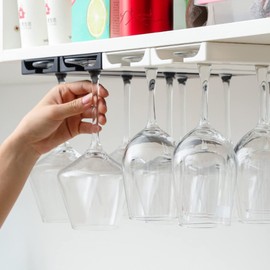 Riipoo Colgador Para Copas De Vino Debajo Del Gabinete, Soporte Para Copas De Vino Debajo Del Estante, Estante Para Copas Para Gabinete, Paquete De 2 Negro