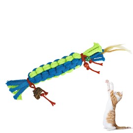LuckyOpt Cat Chew Toys, Natural Catnip Toys Interactive Cat Rope Toys with Feather & Beads, 22 CM Kitten Teething Toys Cat Chew Sticks Toy for Cat Teeth Cleaning Stress Release (Blue)