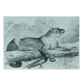 Lunarable Animal Cutting Board, Wild Savannah Puma on Tree Branch Savannah Animal Vintage Sketchy Panther Print, Decorative Tempered Glass Cutting and Serving Board, Small Size, Grey White