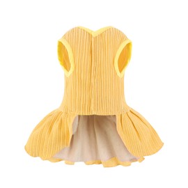 Dog Striped Dress,Pet Girl Bow Costume with Ring and Harness Leash,Dog Wedding Birthday Party Dress(Yellow,X-Large)