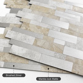BeNice Backsplash Peel and Stick Wall Tiles for Kitchen,Subway Self Adhesive Linear Mosaic Stickers Bathroom Waterproof(10 Sheets,Gray Beige)