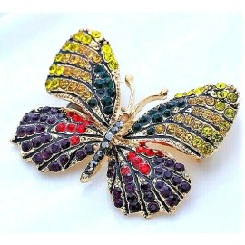 Unbranded Pretty Nature BUTTERFLY Brooch Vintage Style RHINESTONE Earth tone Collector Pin