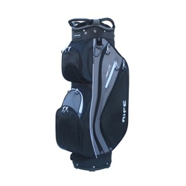 Rife Golf RF-LITE Premium Cart Bag – 14-Way Organizer Divider Top with Putter Pit Well 9.5" Lightweight Nylon Bag 9 Zippered Pockets Insulated Cooler Ample Storage Pockets Black Gray Colors
