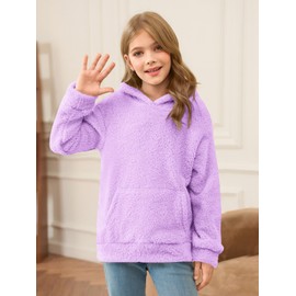 Haloumoning Kids Girls Fuzzy Fleece Hoodies Toddler Warm Pullover Hooded Sweatshirt Casual Outerwear with Pockets Purple
