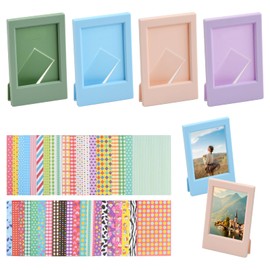 4 Mini Instant Photo Frames with 40 Sheets Photo Album Border Stickers, Colorful Photo Frame for 3-inch Photos, Instant Camera Photo Accessories Compatible with Instax Mini Series