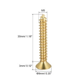 sourcing map Brass Wood Screws, M5x30mm Phillips Flat Head Self Tapping Connector for Door Hinges, Wooden Furniture, Home Appliances 20Pcs