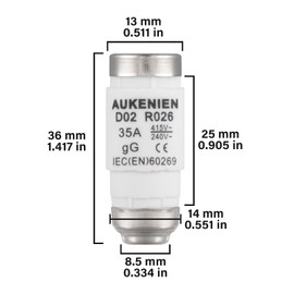 AUKENIEN Neozed Fuse 35A D02 E18 400VAC Spiral Ceramic Fuses 35 Amp Safety Fuse NEOZED Fuse Insert (Pack of 5)