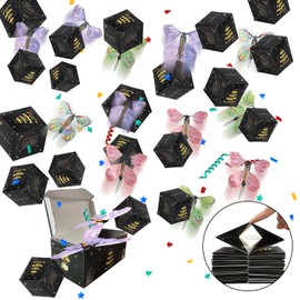 Exploding Gift Box with Confetti and Butterflies, Cash Explosion Box, Surprise Box Suitable for Birthday Anniversary & Christmas, DIY a Surprise for All Ages, Happy Festivals and Parties (Black)