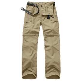 Mens Hiking Convertible Pants Quick Dry Zip Off Lightweight Cargo Fishing Work Pants Trousers with Belt,5506,Khaki,38