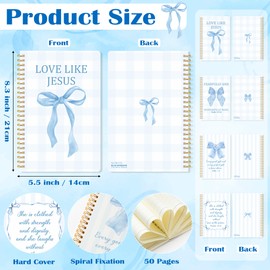 CNhoqc 4pcs Blue Coquette Aesthetic Notebooks, Inspirational Bible Bow Theme Spiral Journal Notebook, Blue Bow Watercolor Aesthetic College Hardcover Spiral Notebooks for School Stationery Supply