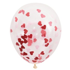 Clear Latex Balloons with Red Heart Confetti (40cm) Pack of 5 - Perfect for Romantic Celebrations and Events