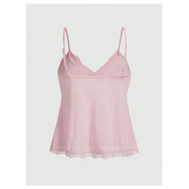 Verdusa Women's Ruffle Heart Lace Camisole Tops Bow Front V Neck Sleeveless Peplum Tops Y2k Tops Pink Large