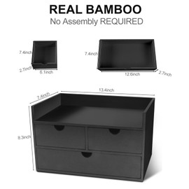 Charmewooden desk organizer with drawers countertop drawer organizer Tabletop Storage Organization Box Home Office Workspace Bathroom Toiletries Supplies (black with shelf)