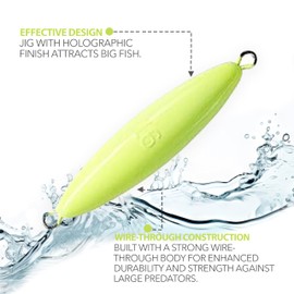 Eddie Bomb 16oz 5" Tuna Jigs, Super Glow, 2 Pieces, Heavy BFT Vertical Flat Fall Jigs for Bluefin Tuna, Unrigged, Tuna Fishing Gear