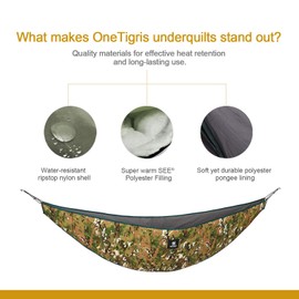 OneTigris Hideout Hammock Underquilt, Full Length Lightweight 4 Season Hammock Gear Underquilt for Hammock Camping Hiking Backpacking Travel Beach Backyard Patio Portable