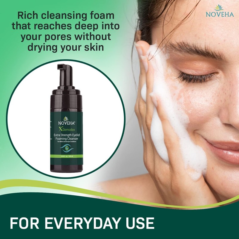 NOVEHA Demodex Extra Strength Foaming Cleanser, With Tea Tree Oil