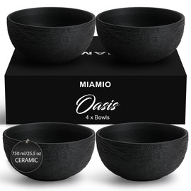 MIAMIO – 25.5 Oz Set of 4 Ceramic Bowls – Ideal for Salad, Soup, Cereal, Rice – Microwave, Dishwasher & Oven Safe – Oasis Collection