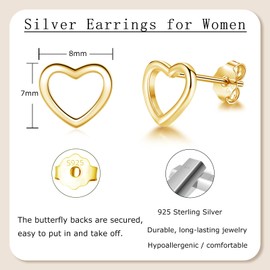 Glintara Women's 925 Sterling Silver Heart Star Stud Earrings, Hypoallergenic Flat Earrings with Cubic Zirconia, Cartilage Sleeping Earrings, Small Earrings in Gift Box, Sterling Silver