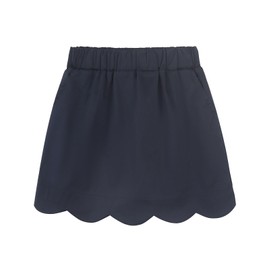 Noomelfish Girls Scalloped Uniform Skirts Stretch Cute School Skort with Pockets, Navy Blue, Size 7-8 Years