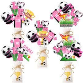 Funmemoir Soccer Centerpiece Sticks for Table, 24Pcs Pink Soccer Birthday Party Decorations Soccer Table Topper for Girls Women Sports Theme Birthday Party Supplies Baby Shower Decor