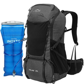 INOXTO 40L Hiking Backpack, Camping Backpack with Waterproof Rain Cover for Men, Outdoor Sport Travel Daypack for Climbing (Black grey)
