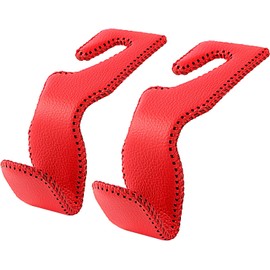 AMVOYOA - Ganchos de coche para monederos y bolsas, para asiento trasero de coche, gancho de almacenamiento de piel superior, color rojo, paquete de 2